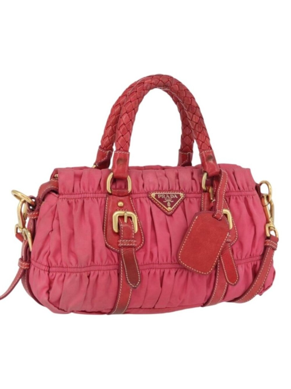 PRADA Shoulder Bag Nylon Leather 2way Pink Gold